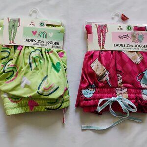 Women's Pajama Pants Jogger Size M(8-10) SET OF 2  Green & Pink